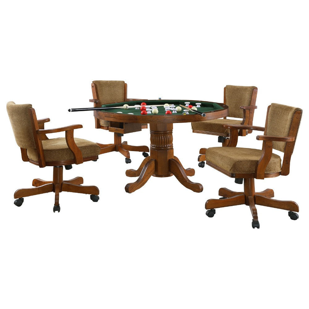 Tuna 5pc 3 in 1 Gaming Table Set | Warm Brown Wood | 4 Swivel Chairs BM337931