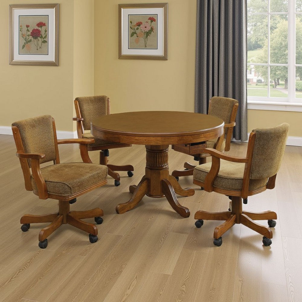 Tuna 5pc 3 in 1 Gaming Table Set | Warm Brown Wood | 4 Swivel Chairs