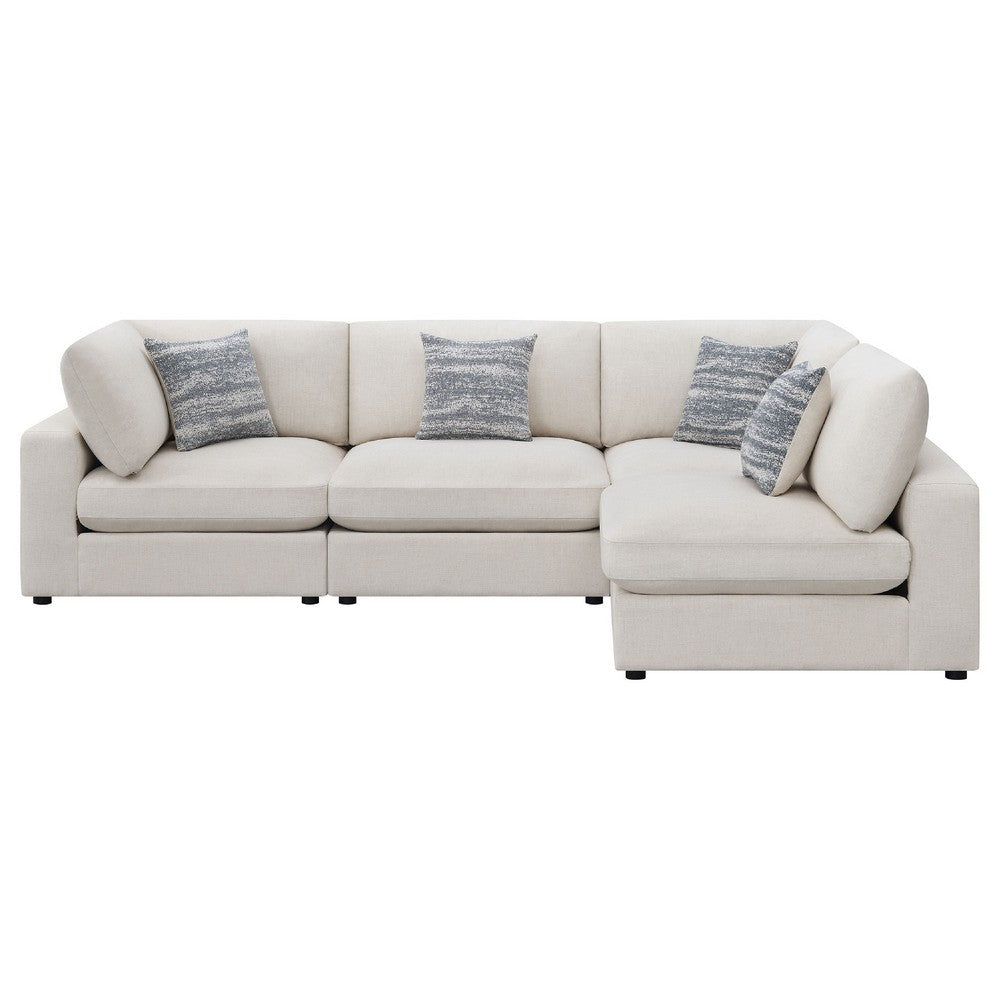Serena 4pc Modular Sectional Sofa | 4 Accent Pillows | Beige Jacquard