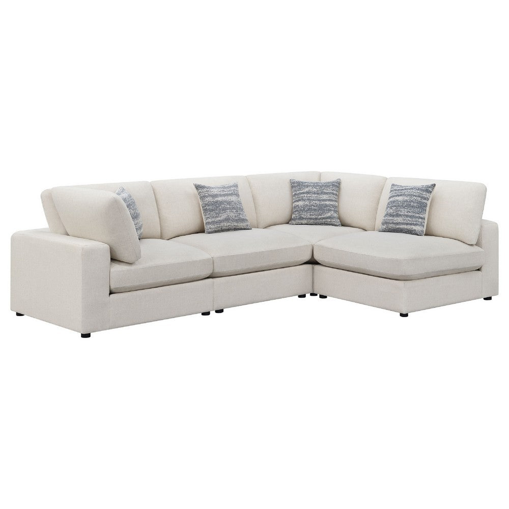 Serena 4pc Modular Sectional Sofa | 4 Accent Pillows | Beige Jacquard