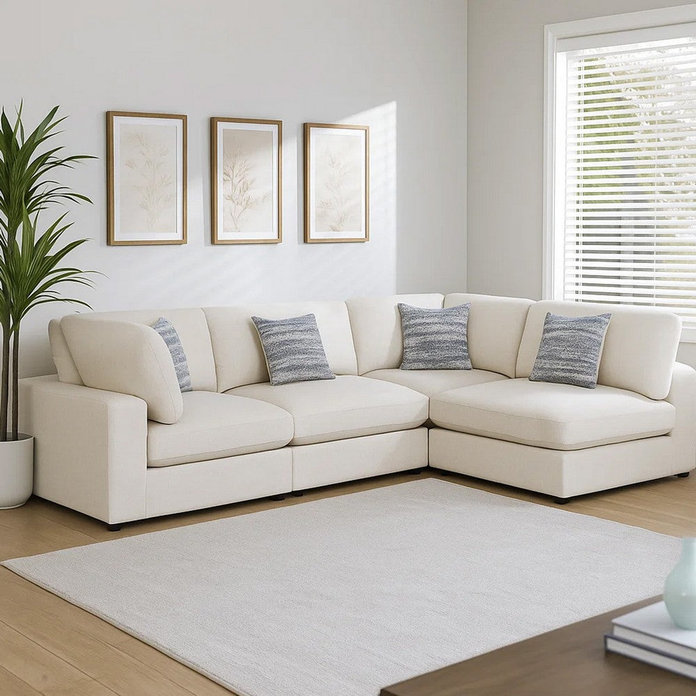 Serena 4pc Modular Sectional Sofa | 4 Accent Pillows | Beige Jacquard