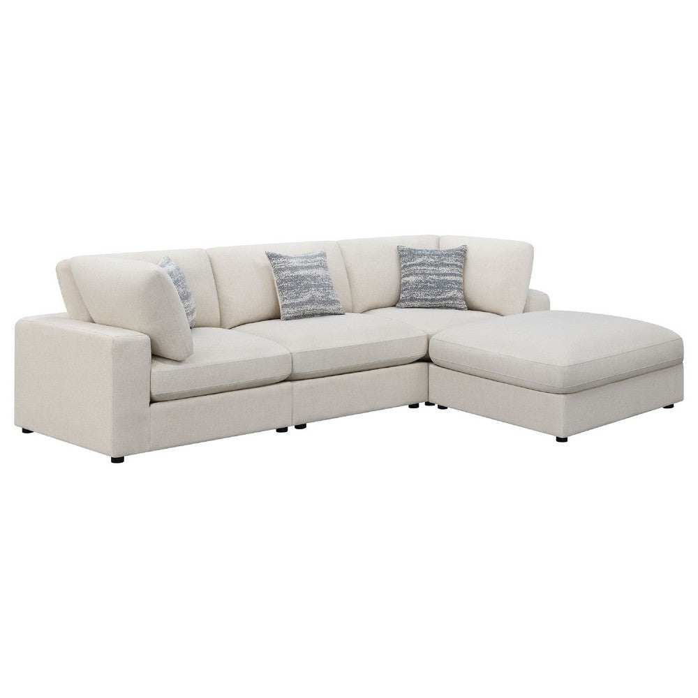 Serena 4pc Modular Sectional Sofa | Ottoman | 3 Pillows | Beige Jacquard