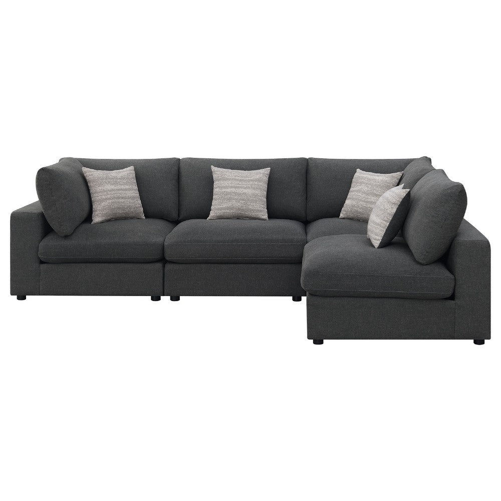 Serena 4pc Modular Sectional Sofa | 4 Accent Pillows | Gray Jacquard BM337935