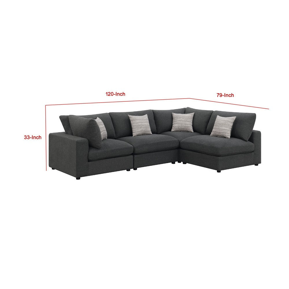 Serena 4pc Modular Sectional Sofa | 4 Accent Pillows | Gray Jacquard BM337935