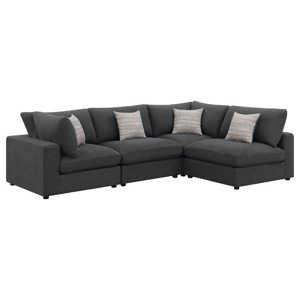 Serena 4pc Modular Sectional Sofa | 4 Accent Pillows | Gray Jacquard