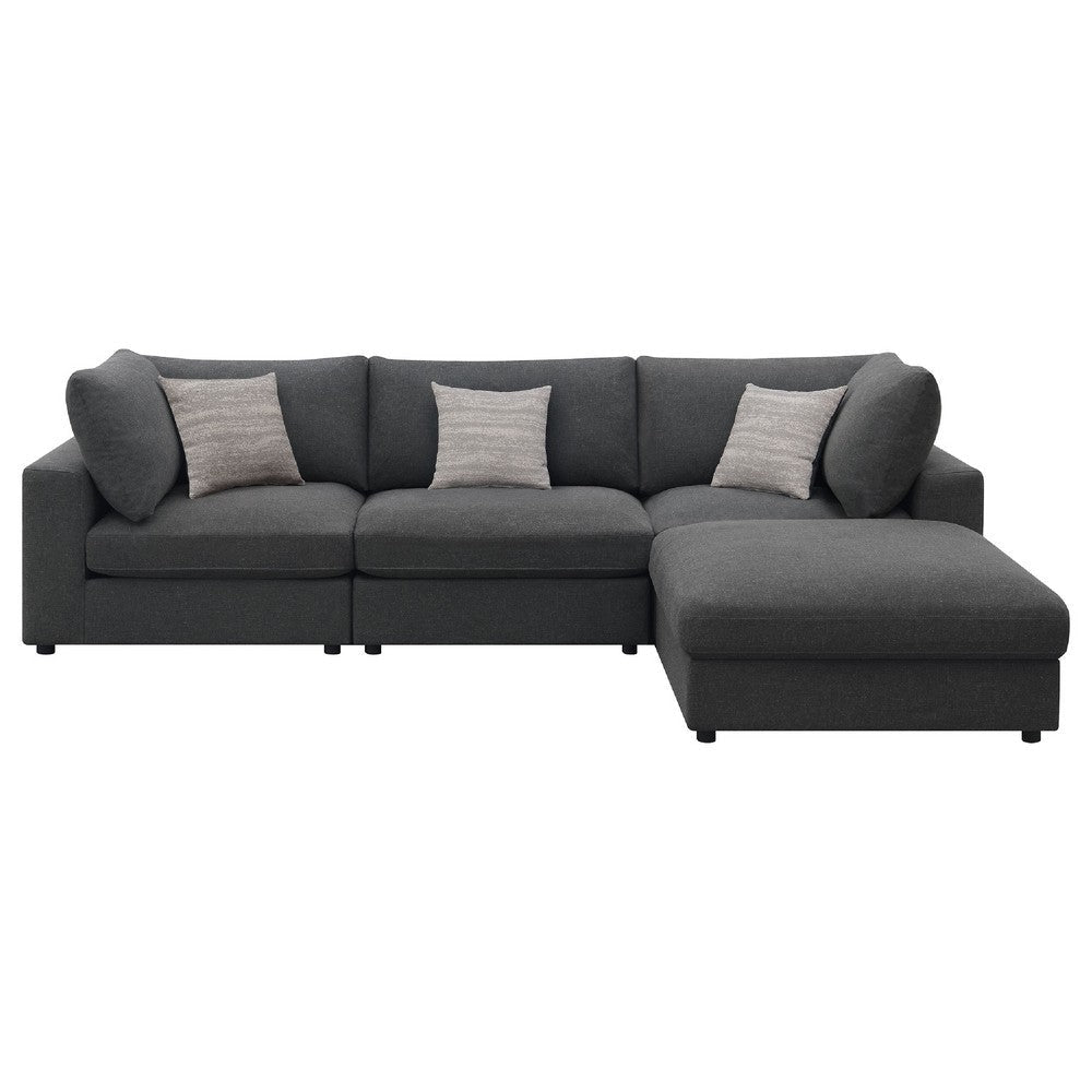 Serena 4pc Modular Sectional Sofa | Ottoman | 3 Pillows | Gray Jacquard BM337936