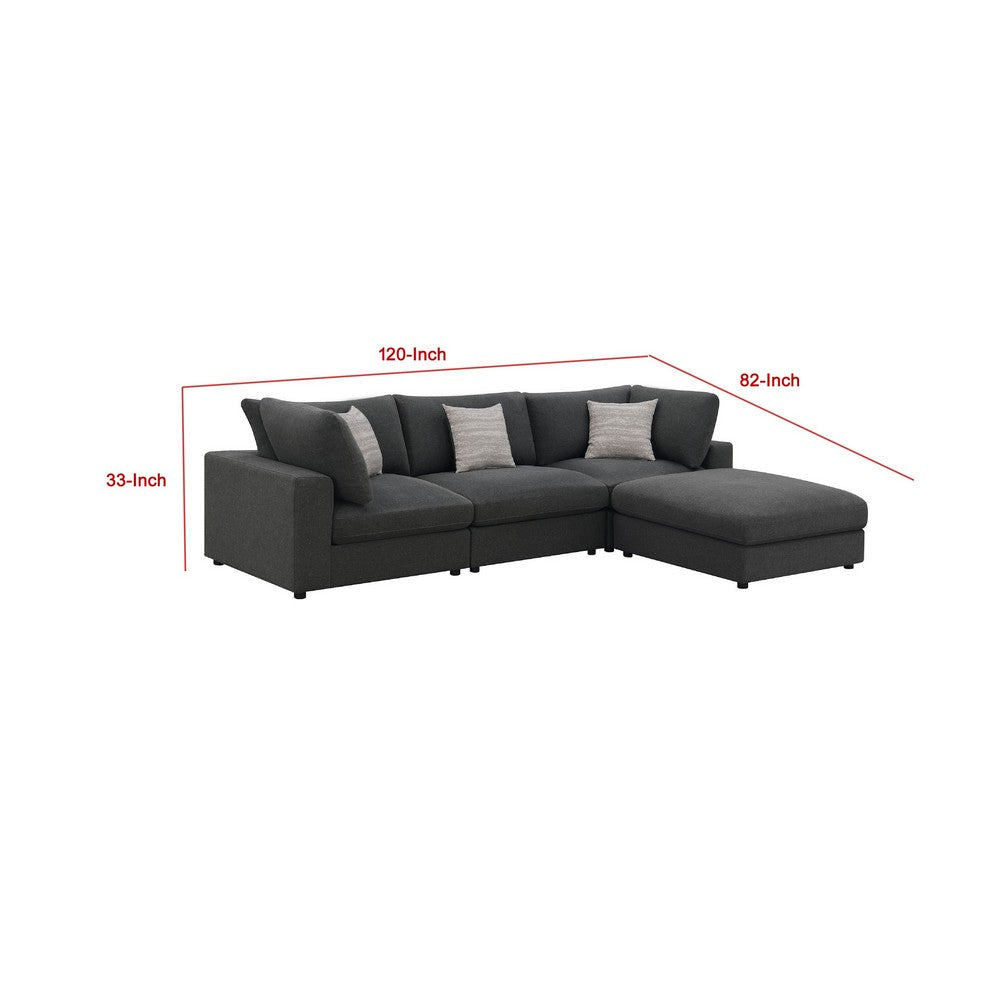Serena 4pc Modular Sectional Sofa | Ottoman | 3 Pillows | Gray Jacquard BM337936