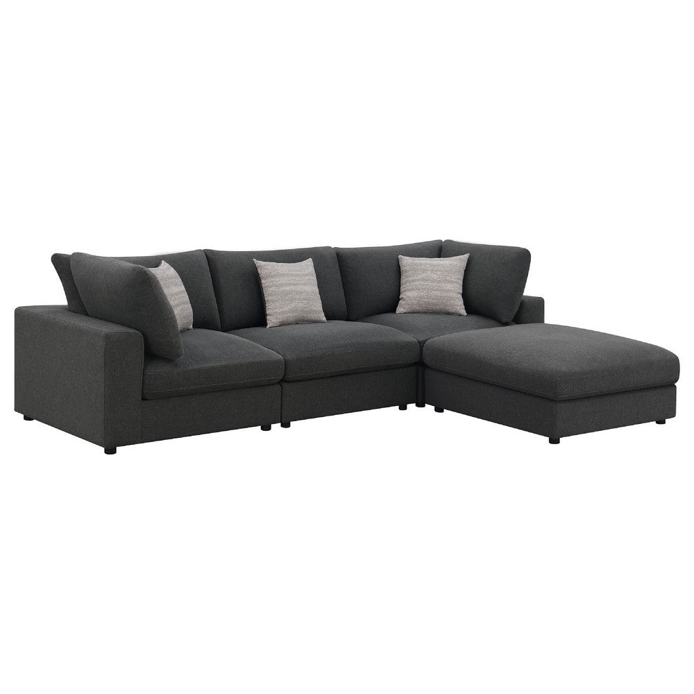 Serena 4pc Modular Sectional Sofa | Ottoman | 3 Pillows | Gray Jacquard BM337936