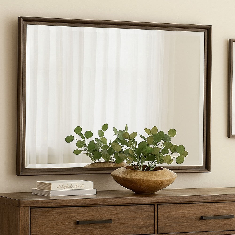 Genu Dresser Mirror | Warm Brown Wood Frame | Beveled Glass | 34"