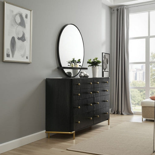 Fij Oval Dresser Mirror | Black Wood Frame | Felt-lined Tray | 38"