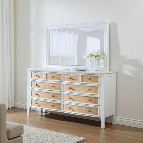 Heo Dresser Mirror | Landscape White Wood Frame | Beveled Glass | 36"