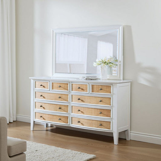 Heo Dresser Mirror | Landscape White Wood Frame | Beveled Glass | 36"