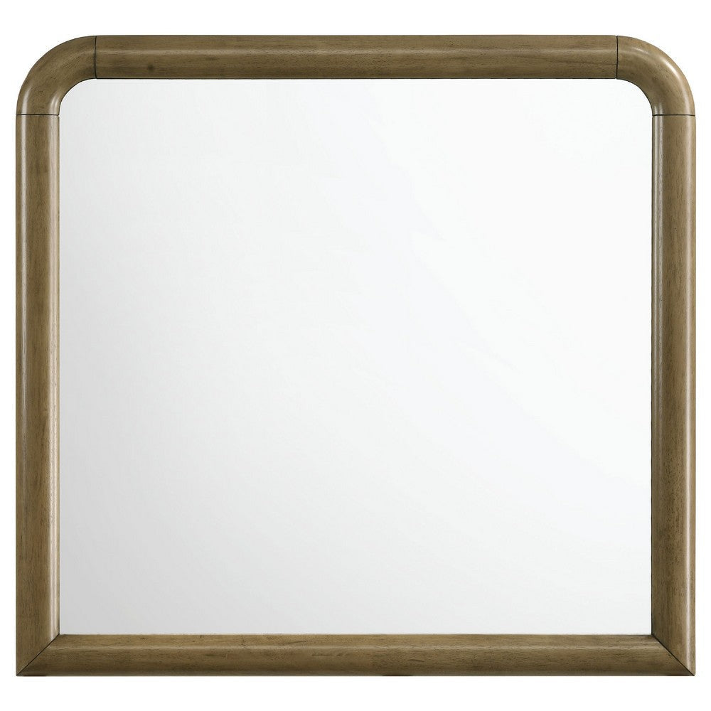 Deon Dresser Mirror | Brown Wood | Round Frame with Curved Top | 37’’ BM337942