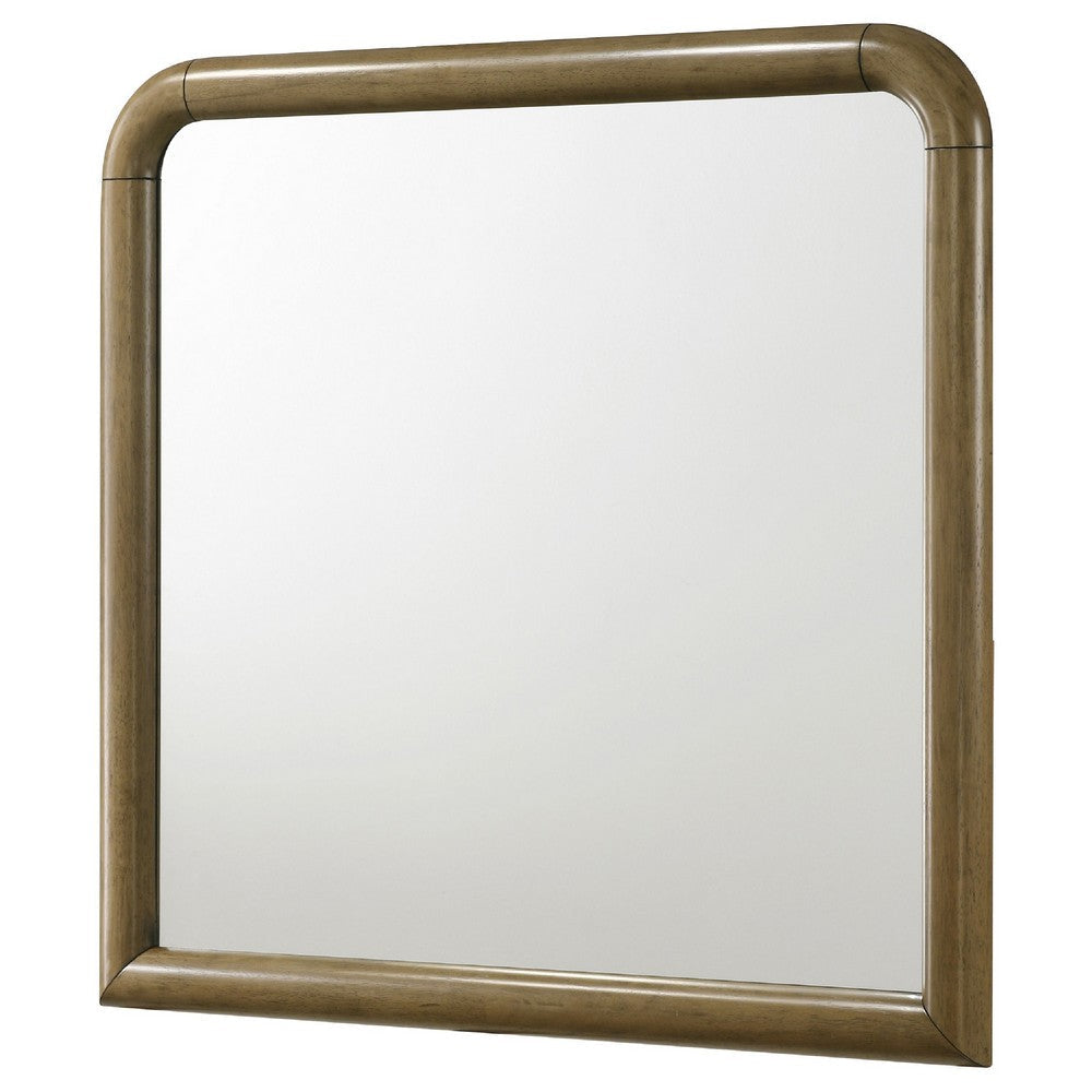 Deon Dresser Mirror | Brown Wood | Round Frame with Curved Top | 37’’ BM337942