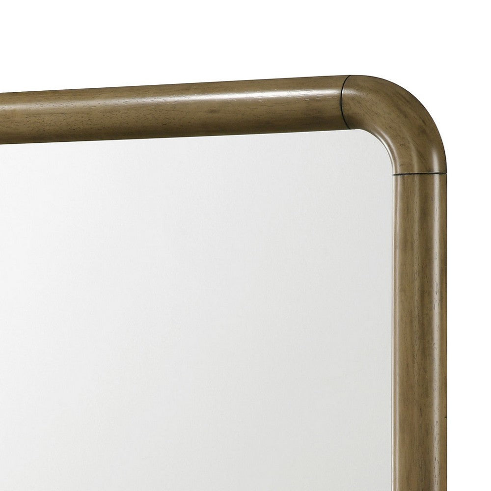 Deon Dresser Mirror | Brown Wood | Round Frame with Curved Top | 37’’ BM337942