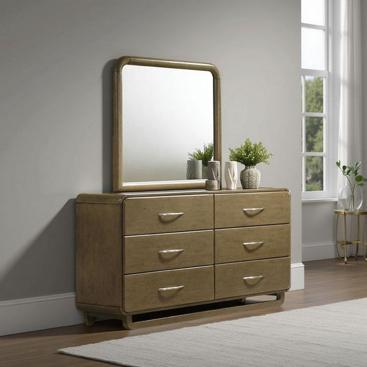 Deon Dresser Mirror | Brown Wood | Round Frame with Curved Top | 37"