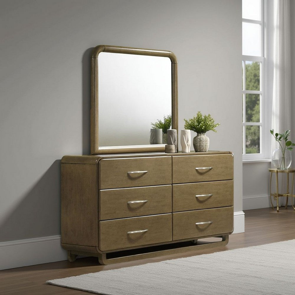 Deon Dresser Mirror | Brown Wood | Round Frame with Curved Top | 37"