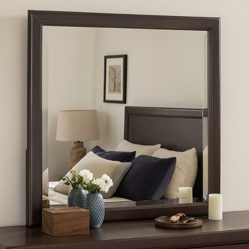Amber Dresser Mirror | Brown Wood Frame | Beveled Mirror Glass | 38"