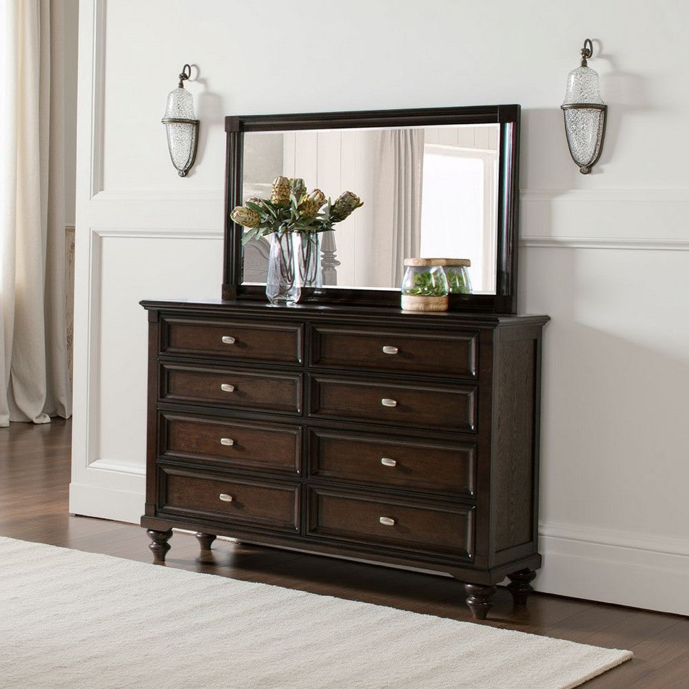 Meon Dresser Mirror | Dark Oak Brown Wood Frame | Rectangular 32"