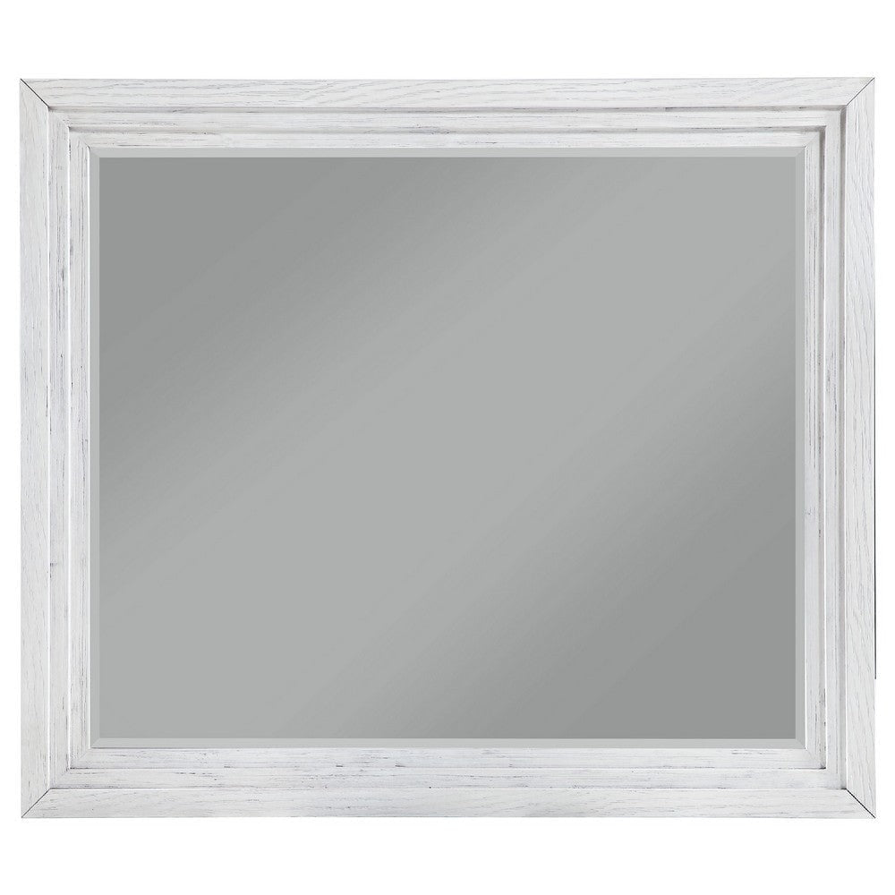 Leva Dresser Mirror | Distressed White Wood | Beveled Glass | 38’’ BM337952
