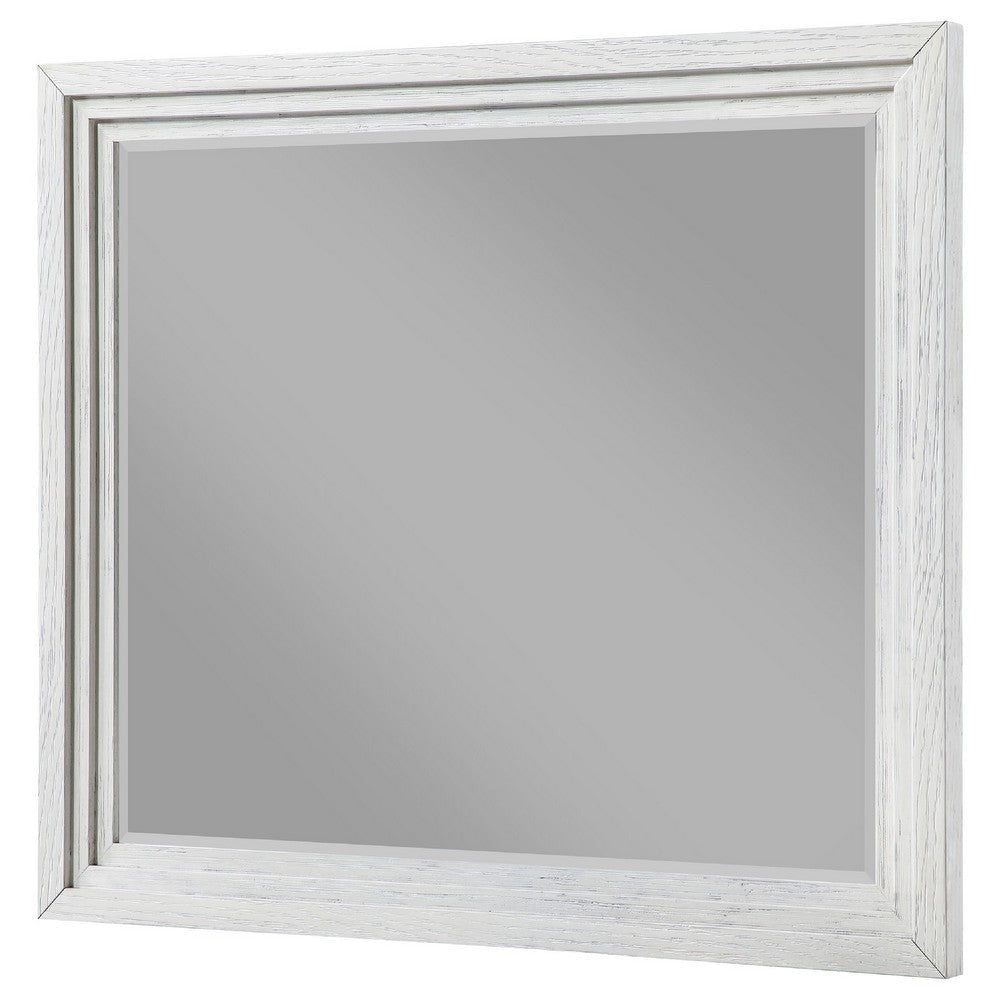 Leva Dresser Mirror | Distressed White Wood | Beveled Glass | 38’’ BM337952