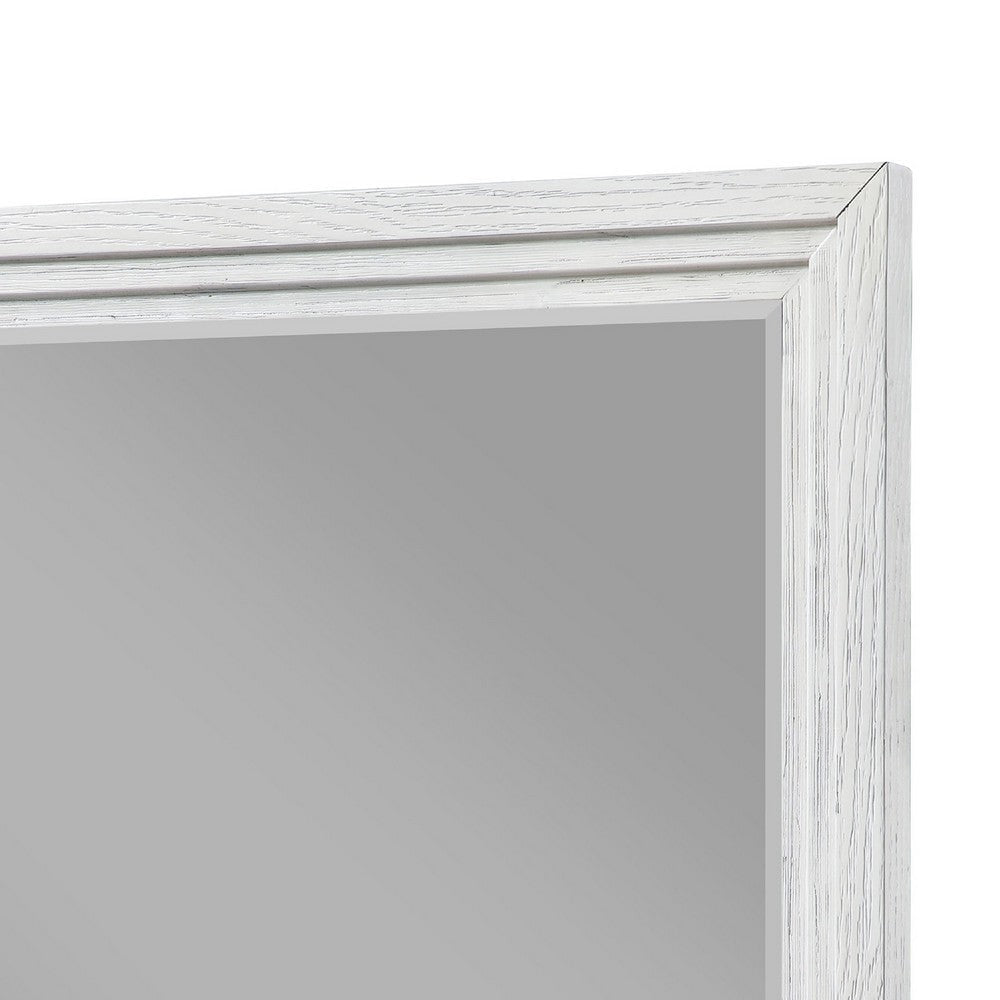 Leva Dresser Mirror | Distressed White Wood | Beveled Glass | 38’’ BM337952
