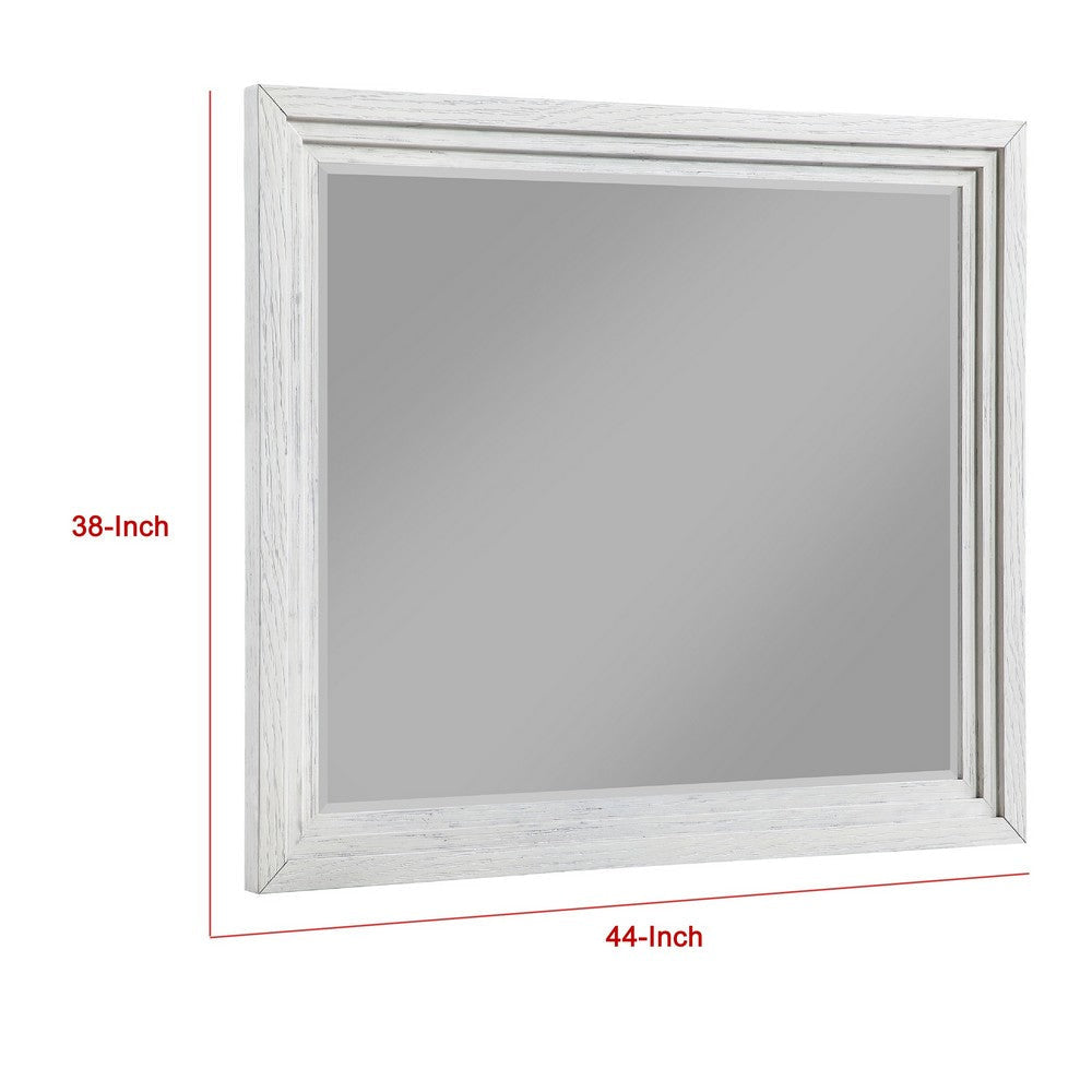 Leva Dresser Mirror | Distressed White Wood | Beveled Glass | 38’’ BM337952