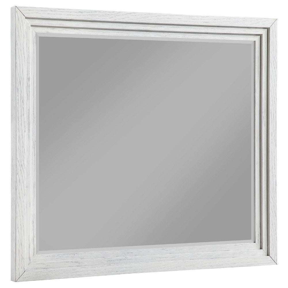 Leva Dresser Mirror | Distressed White Wood | Beveled Glass | 38"