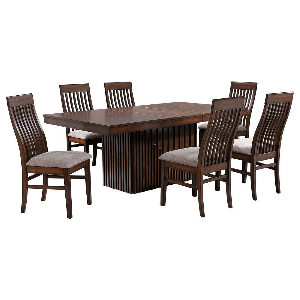 Brar Extendable Dining Table Set with 6 Chairs | Brown Solid Base