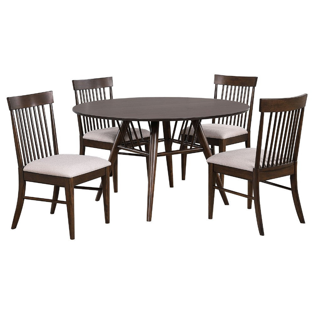 Eve 5pc Dining Table & 4 Chair Set | Spindle Back | Walnut Brown