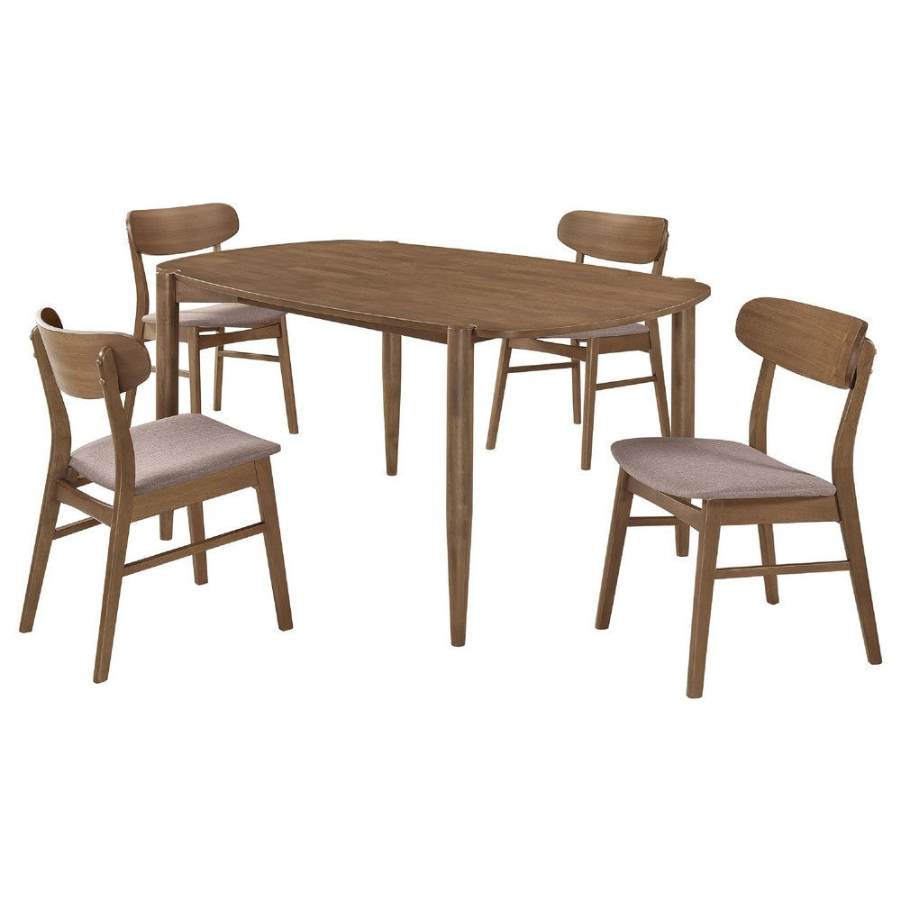 Dora Dining Table and 4 Chairs Set | Curved Scandinavian Walnut Brown