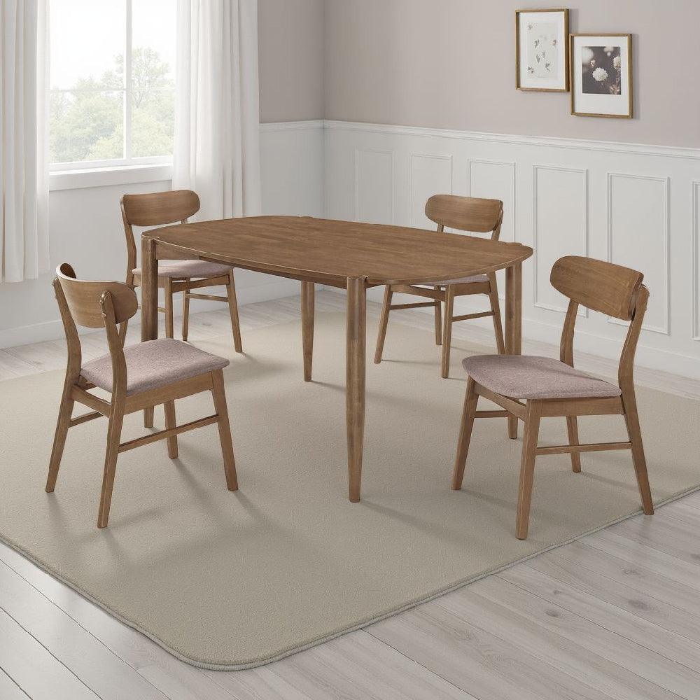 Dora Dining Table and 4 Chairs Set | Curved Scandinavian Walnut Brown