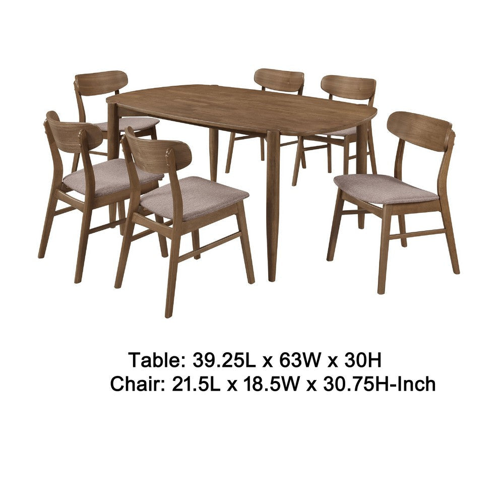 Dora Dining Table and 6 Chairs Set | Curved Scandinavian Walnut Brown BM337967