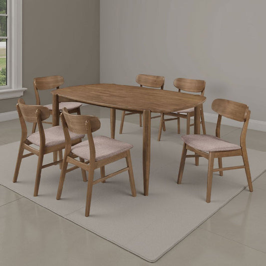 Dora Dining Table and 6 Chairs Set | Curved Scandinavian Walnut Brown