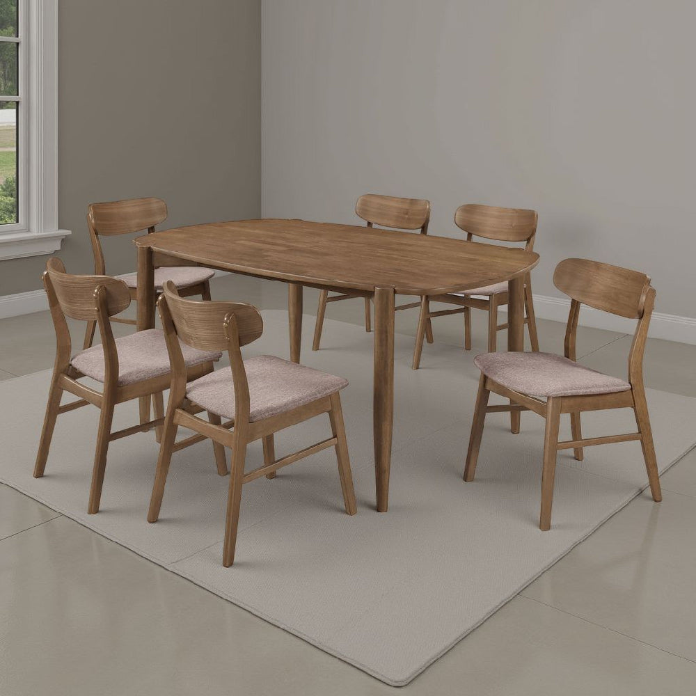 Dora Dining Table and 6 Chairs Set | Curved Scandinavian Walnut Brown