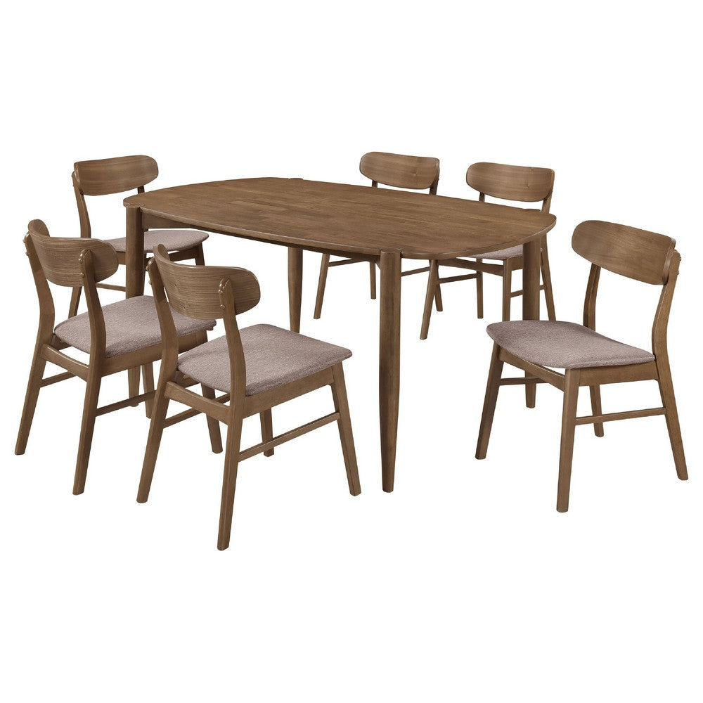Dora Dining Table and 6 Chairs Set | Curved Scandinavian Walnut Brown