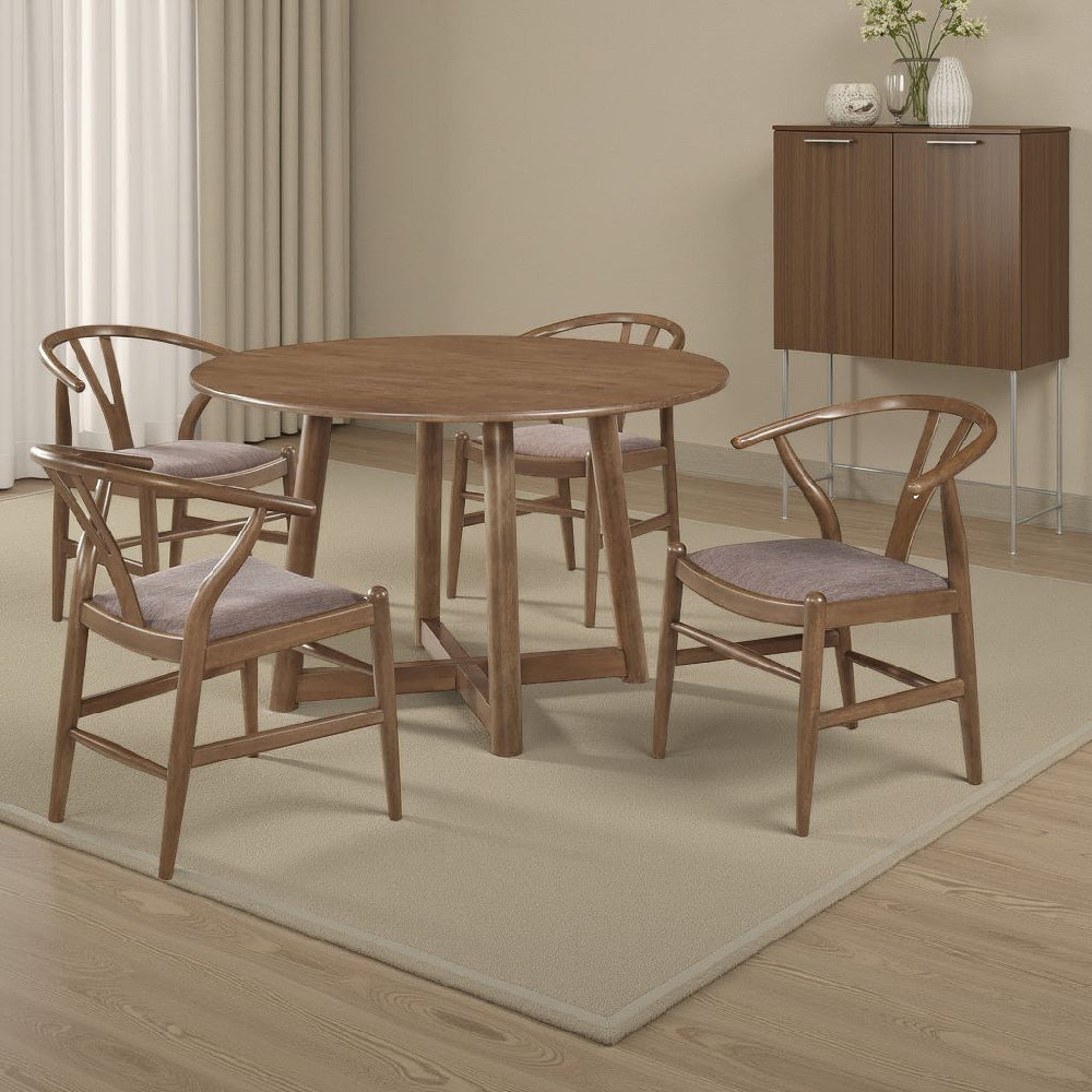 Ellie 5pc Dining Table & 4 Chair Set | Open Curved Back | Walnut Brown