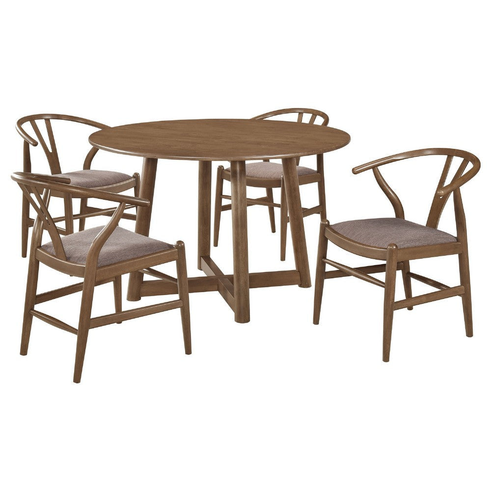 Ellie 5pc Dining Table & 4 Chair Set | Open Curved Back | Walnut Brown