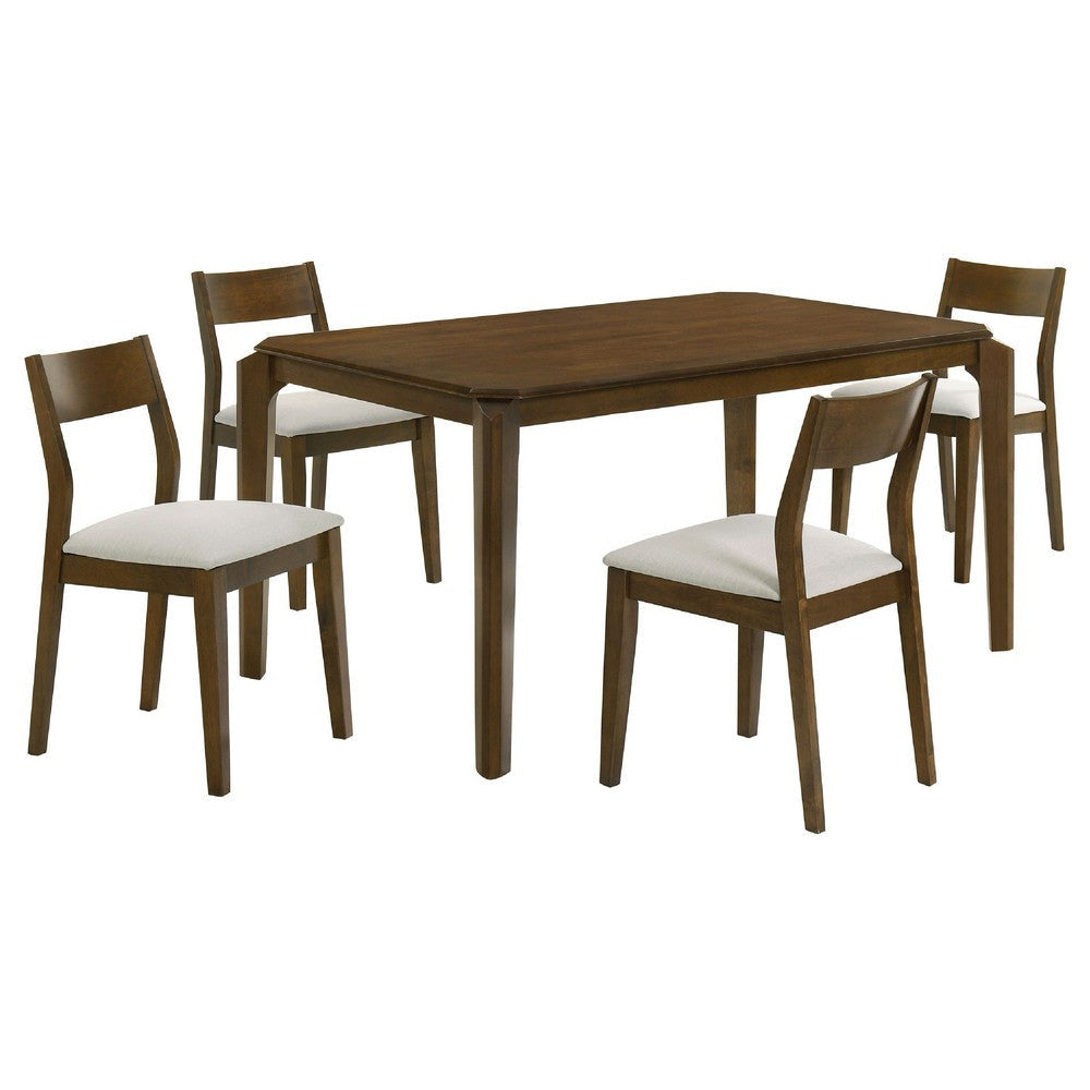 Montena 5pc Dining Table & 4 Chair Set | Beige | Dark Brown