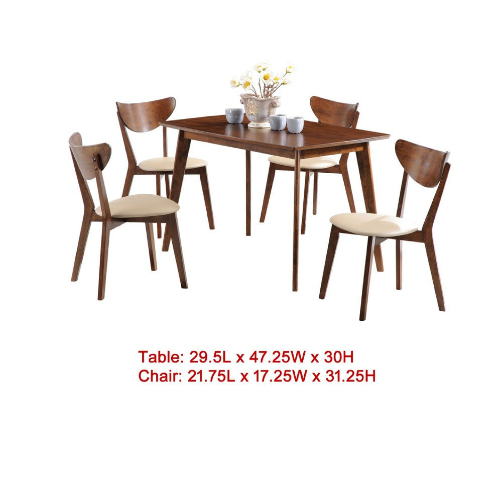 Kosy Dining Table and 4 Chairs Set | Chestnut Brown | Tan Faux Leather BM337973