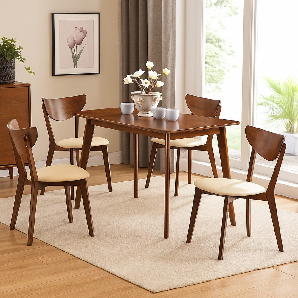 Kosy Dining Table and 4 Chairs Set | Chestnut Brown | Tan Faux Leather