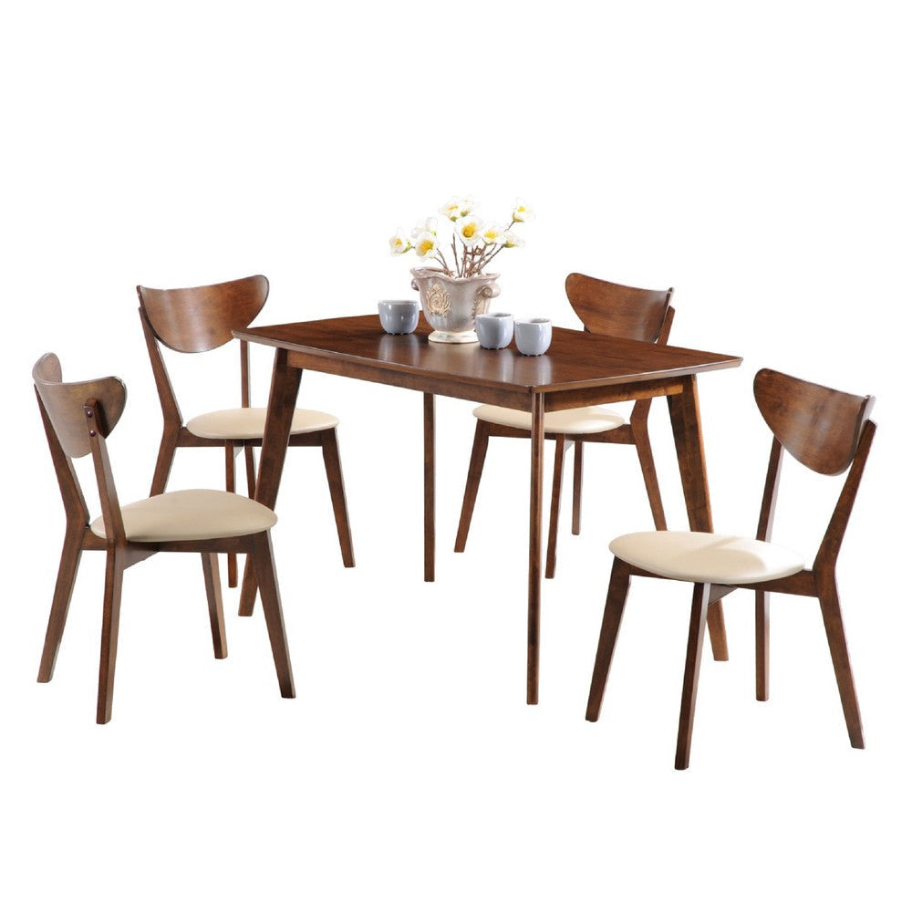 Kosy Dining Table and 4 Chairs Set | Chestnut Brown | Tan Faux Leather BM337973