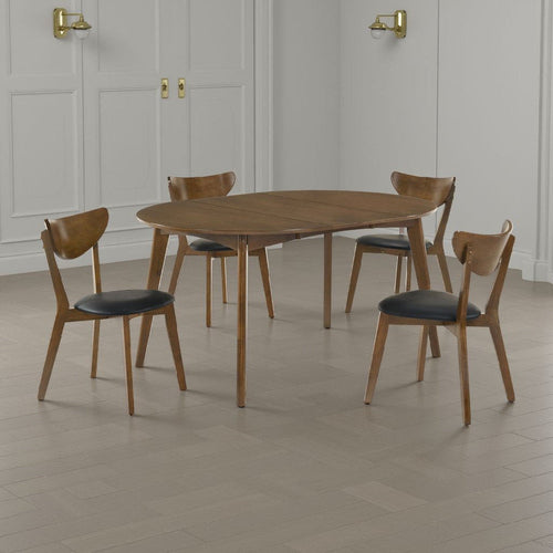 Josy Extendable Dining Table n 4 Chair Set | Brown Black Faux Leather