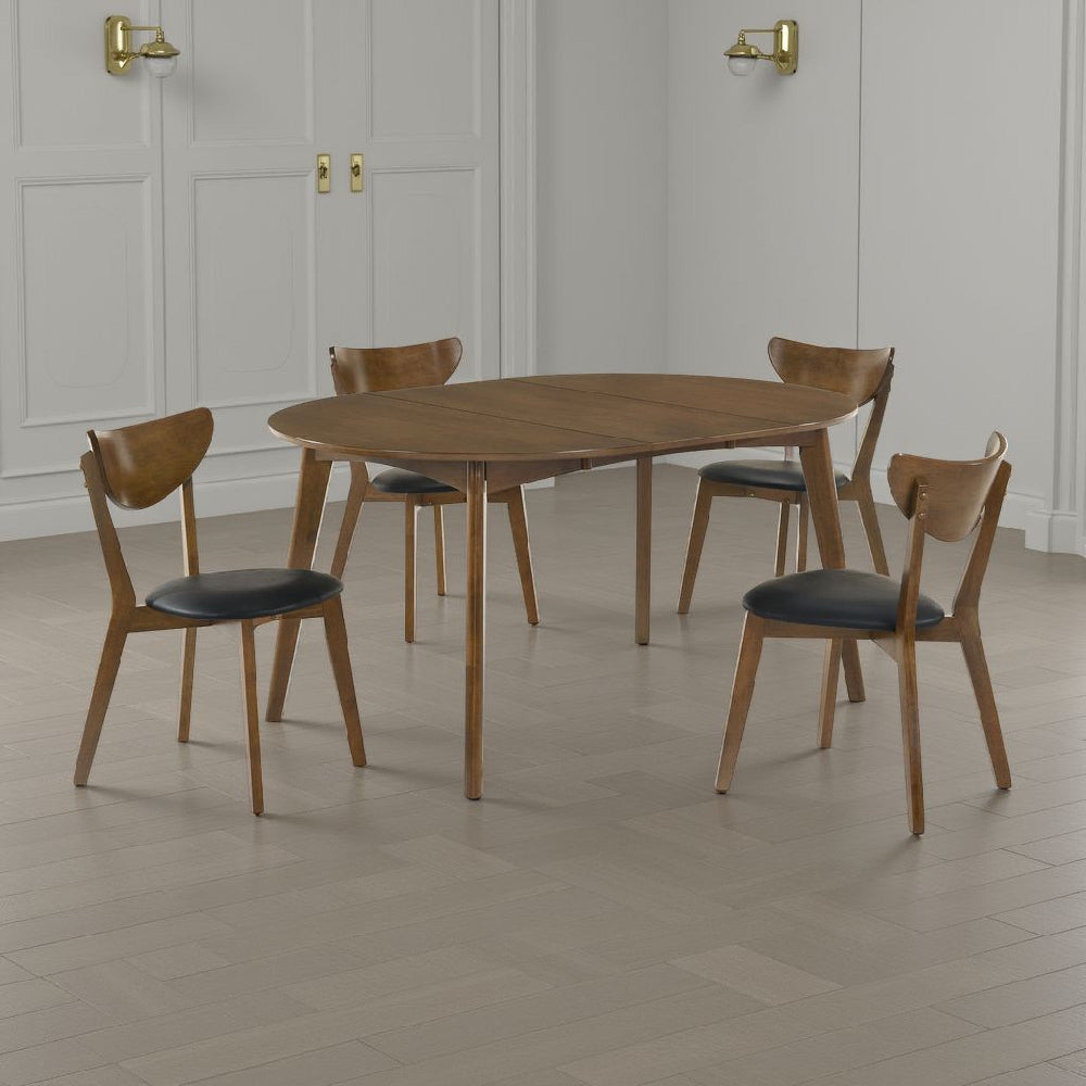 Josy Extendable Dining Table n 4 Chair Set | Brown Black Faux Leather