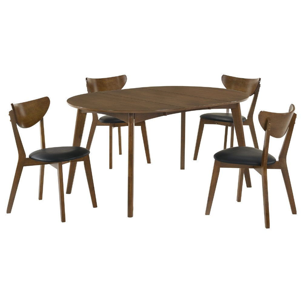 Josy Extendable Dining Table n 4 Chair Set | Brown Black Faux Leather