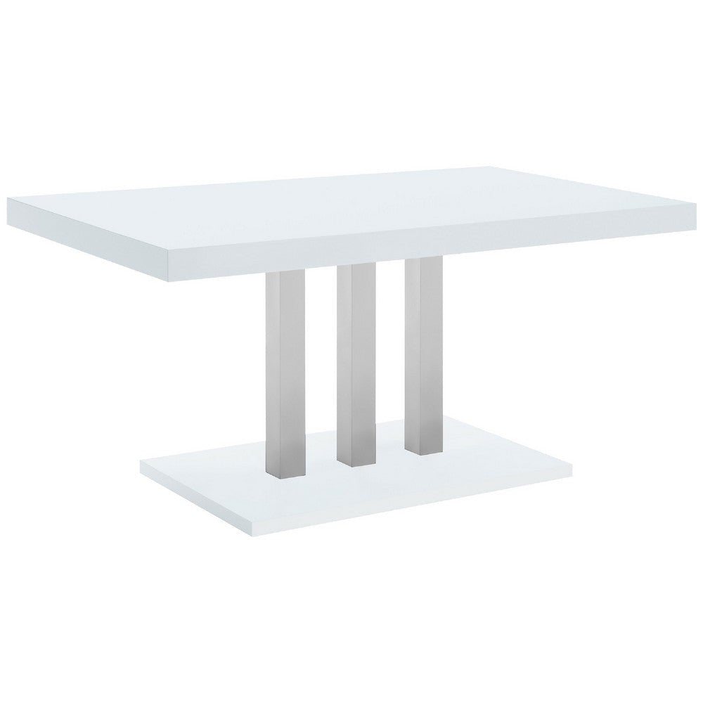 Bosy 5pc Dining Table & 4 Chair Set | White Gloss | Faux Leather BM337975