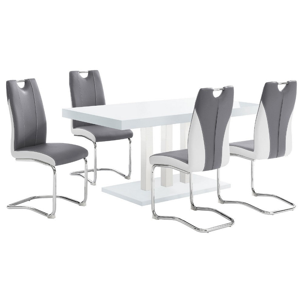 Bosy 5pc Dining Table & 4 Chair Set | White Gloss | Faux Leather