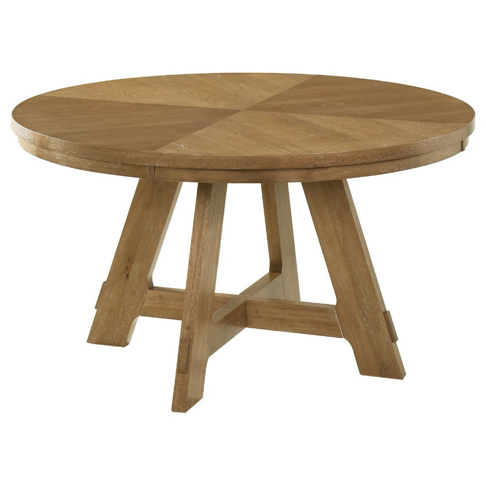 Danie 5pc Round Dining Table Set | Oak Brown Hardwood | 4 Beige Chairs BM337977