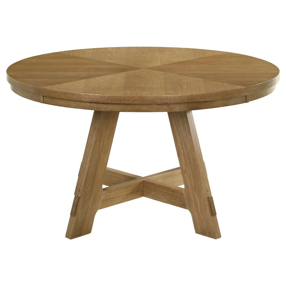 Danie 5pc Round Dining Table Set | Oak Brown Hardwood | 4 Beige Chairs BM337977