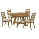 Danie 5pc Round Dining Table Set | Oak Brown Hardwood | 4 Beige Chairs